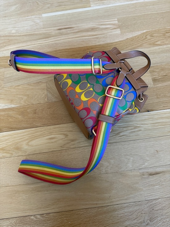 Coach Rainbow Signature Pennie Mini Backpack with Brown Leather Trim - Picture 2 of 5